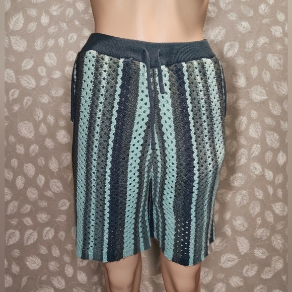 EARTHBOUND Pants - EARTHBOUND Teal and Navy Striped Swim Shorts
